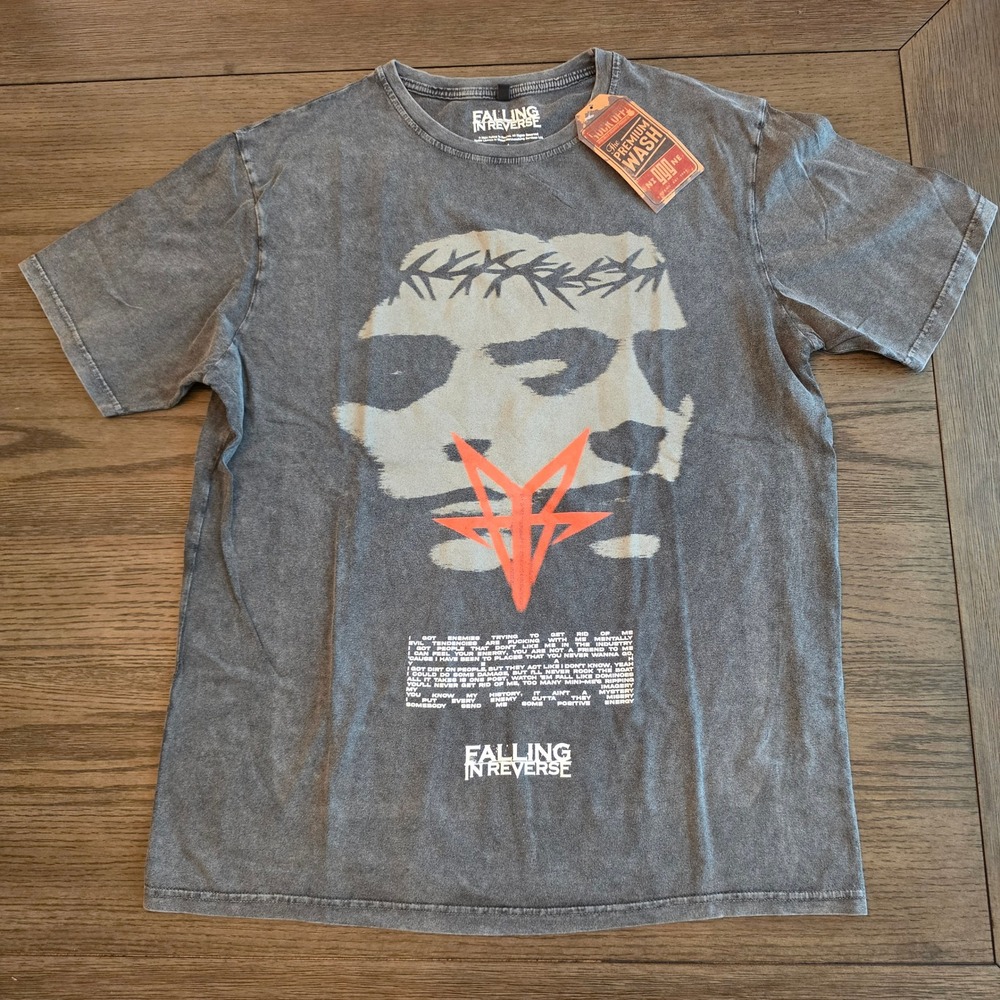 Falling In Reverse T-Shirt Large Gray Mineral Wash Band Graphic Tee NWT Licensed